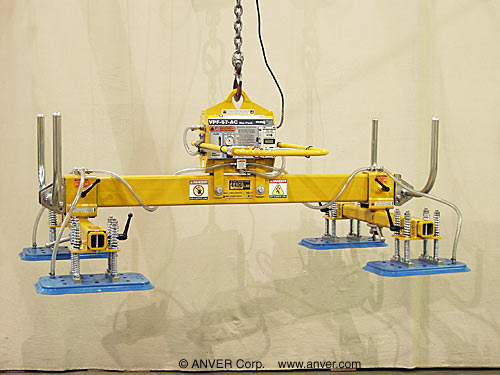 ANVER Four Pad Electric Powered Lifter with Four Pad Lifting Frame for Lifting & Handling Titanium Sheets 12 ft x 6 ft (3.7 m x 1.8 m) up to 4400 lbs (1996 kg)